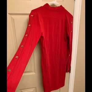 Red Long Sleeve Mini Dress Button Sleeves Size L